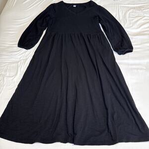 Old Navy Knit Midi Dress Long Sleeve Casual Everyday Black V Neck Large EUC